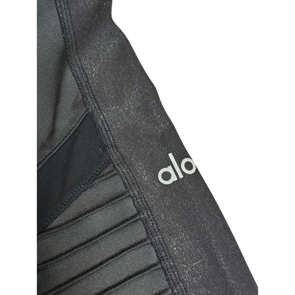 Alo Yoga High-Waist Moto Leggings S Black Glossy Quilted Mesh Activewear - Picture 6 of 8